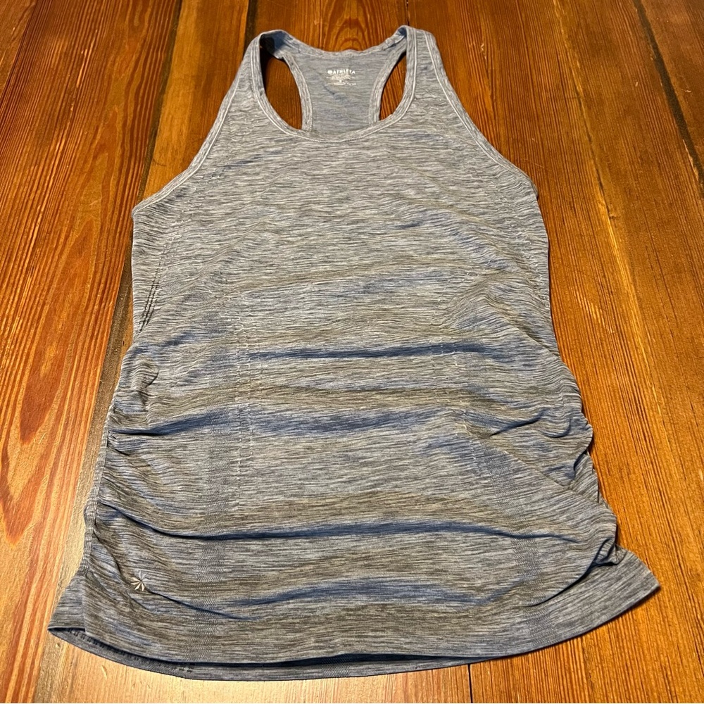 ATHLETA STRETCH RACER TANK TOP RUCHED SIDES GREY SIZE‎ SMALL